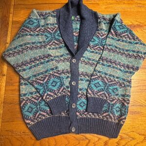 Vtg Byford Sweater Mens X-Large Cardigan Navy Grandpa Linen/Cotton Made England